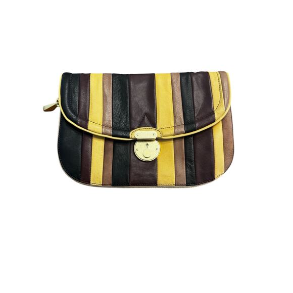 POUR LA VICTOIRE Laurent-Brown Striped Clutch Purse - Picture 1 of 8